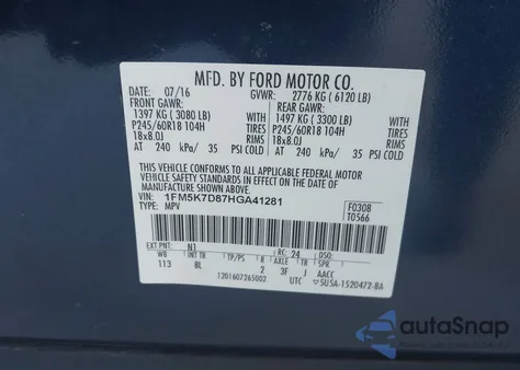 2017 Ford Explorer Xlt из США, поврежденный, VIN 1FM5K7D87HGA41281